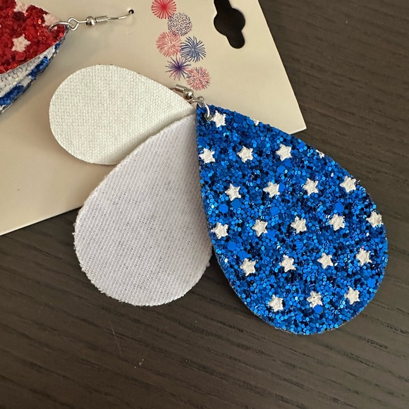 Red, White, and Blue Glitter Teardrop Earrings NWT - Picture 4 of 6